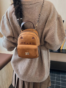 Retro Cat Print Double Shoulder Bag for Women Stylish Handbag Trendy Single Strap Crossbody Bag Casual Iron Hardware