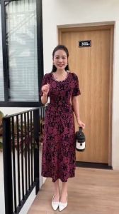 Đầm dự tiệc kim tuyến kết hoa đính cườm cổ sang trọng S&M - GR0343 (Size M-4XL) - Hình thật shop tự chụp