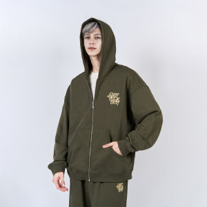 CANOTWAIT_ | Embroidered Logo Zipped Hooded Sweatshirt and Pants Set Men Autumn
