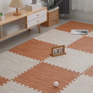 SUMINOE Wood Grain EVA Foam Floor Mat 6pcs Interlocking Puzzle Tiles 30x30cm 60x60cm 1cm Thick with Edge Strips for Kids Home