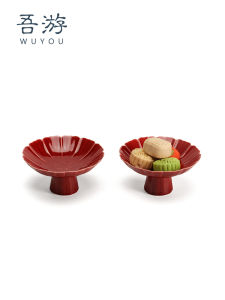 Wedding Celebration Red High Foot Tea Snack Plate Creative Candy Dish Fruit Tray Ceramic Material Chinese Style for Living Room