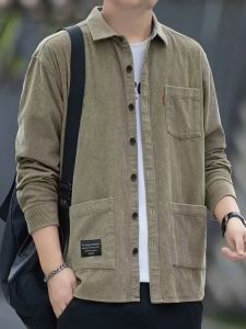 Corduroy Long Sleeve Shirt Jacket Mens Multiple Pockets Loose Autumn Winter Casual Retro Workwear Shirt Youth Fashion Trend