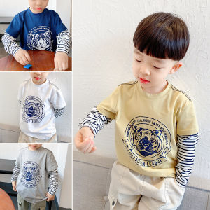 Childrens Cartoon Tiger Long Sleeve T-Shirt Base Layer Shirt Spring Autumn Style Cotton Fabric Boys Girls Clothing