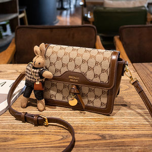 Fashionable Small Square Crossbody Bag Womens Shoulder Bag Versatile PVC Material Zipper Closure Casual Style Handbag