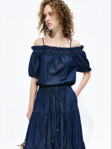 MO&Co. | Lightweight Cotton Blend Denim Off Shoulder Camisole