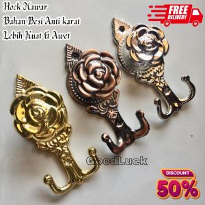 Sepasang Hock Tali Gorden-Cantolan Tali Gorden Mewah-Hock Motif Mawar Stainless-Gantungan Tali Gorden Elegant-Hock gold-Hock Silver-Hock Coklat