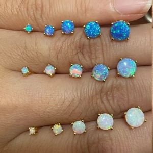 S925 sterling silver opel stud earrings pierced light luxury stud earrings glitter diamond blue opal earrings for women