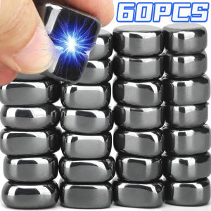 60PCS đen Pebble lodestone hình bầu dục nam châm hạt nam châm mạnh khối Nhãn dán tủ lạnh Đồ chơi giáo dục cho trẻ em trong nhà tự làm dụng cụ trang trí