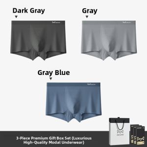 MiiOW | Mens Modal Silk Boxer Shorts Breathable Antibacterial Comfortable Sporty Mid Waist Flat Angle Pants Gift Box Catman Underwear