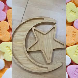 Eid Mubarak Wooden tray star and moon dinner plate set Stylish and Personalized Ramadan Moon and Stars Wooden Plates
