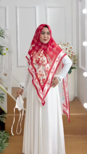 TERBARU Hijab Syari Motif Printing-1 Merah Putih Bahan Ceruti Babydoll Premium By Ory AjeZas Collect