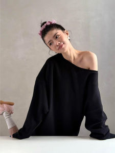 SUSHOUWANGE | Casual Slanted Neck Sweatshirt