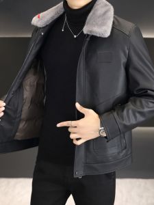 HENGYUANXIANG | Thickened Leather Jacket Down Coat Mens Winter New Style Cold Resistant Warmth Stand Collar Leather Jacke Outerwear Coat