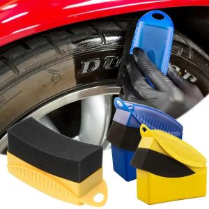 【Pphha】Tire Cleaning Sponge Brush with Cover Car Wheel Polishing Waxing Sponge Wipe Detail Contour Dressing Applicator