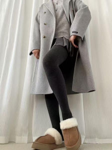 New Winter Warm Fleece Lined Cotton Trousers Womens Outdoor Wear Grey Plaid High Waist Slimming Pantyhose Nine Point Pants