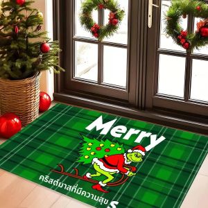 VIKAMA พรมลายกบสีเขียวคริสต์มาส สำหรับทางเข้าห้องนั่งเล่น ห้องนอน ทางเดิน พรมเช็ดเท้า พรมปูพื้นนุ่มสบาย ของตกแต่งบ้าน