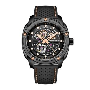 Deesio Luxury Business Mens Automatic Skeleton Watch Stainless Steel Dial with Luminous Features Water-Resistant Chronograph
