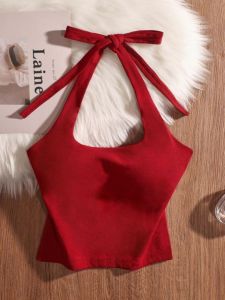 เสื้อกั๊กสายเดี่ยวสีแดงพร้อมแผ่นเสริมหน้าอกสำหรับผู้หญิง ฤดูร้อนปี 2025 Pure Desire Style ใส่ด้านนอกได้ เสื้อชั้นในสำหรับใส่ด้านนอก