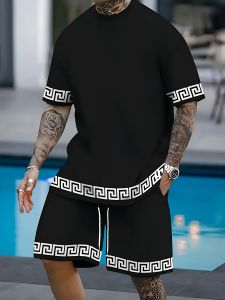 Summer 2025 Bestseller Mens Set Casual and fashionable 3D printed outdoor streetwear