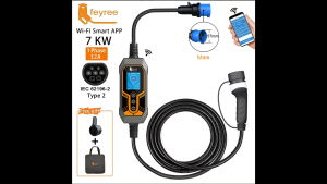 feyree Portable EV Charger Type2 32A 7KW 16A 11KW 3 Phase EVSE Wi-Fi APP Control Adjustable Current Smart Timing Charging for Home & Outdoor Use 110V/220V suitable for BYD ATTO VOLVO Haval Mercedes-Benz Hyundai BMW Tesla etc.