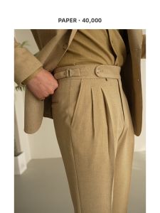 Vintage Stylish Mid High Waist Straight Cut Business Casual Pants