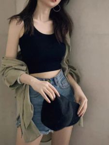 Cotton Summer Cropped Camisole Top with Chest Pad