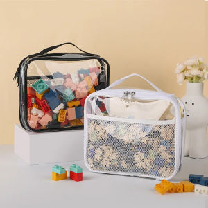 Large Capacity PVC Transparent Mesh Storage Bag Waterproof Casual Makeup Storage Bag Zipper Bag Portable Toy Packaging Bag
