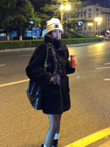 Eco-Friendly Lamb Fur Jacket Womens Mid-Length Winter Coat Batwing Sleeve Stand Collar Three Button Closure Faux Fur Leather
