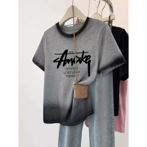 Áo Thun Cotton Tay Ngắn Mùa Hè 2024 Dành Cho Nữ Thiết Kế Màu Tương Phản Cổ Tròn Dáng Rộng Chất Liệu Cotton Nguyên Chất Phong Cách Retro