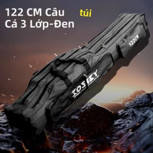 3 Lớp Cần Câu Túi Ốp Ba Lô Oxford Ngoài Trời Giải Quyết Phụ Kiện Câu Cá Đen/Xanh 122/152/182CM