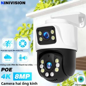 Camera IP PTZ POE 4K 8MP Hai Ống Kính Với Âm Thanh Hai Chiều Phát Hiện Chuyển Động Người Camera An Ninh Gia Đình Giám Sát CCTV Tầm Nhìn Ban Đêm Màu Sắc