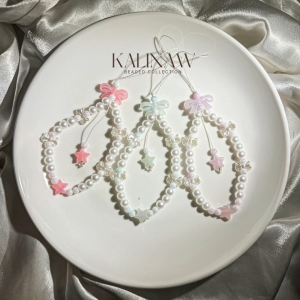 KALINAW Pastel Puff Pearl Ribbon Star Candy Colored Beaded Keychain/ Phone Lanyard