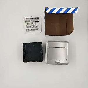 Stop Kontak Lantai 2/Stop Kontak Modul Flip Up Slow Motion/Soket Lantai Tipe Tersembunyi/Stop Kontak Arde EU+2Pin Desain Modern/Sakelar Listrik Stainless Steel Untuk Meja Kantor Rumah