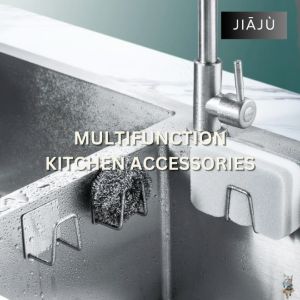Jiaju Non Drilling Sponge Holder 304 Stainless Steel Multifunction Kitchen Sink Organizer Bathroom Organizer Rack