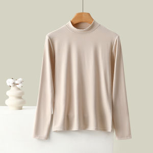 Spring & Fall Modal Thread round Neck Bottoming Shirt for Women Minimalist Slim Fit Inner Wear Slimming Long-Sleeved T-shirt Women Easiest for Match Tops