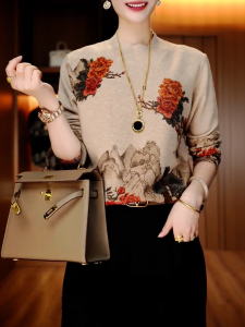 QINGNAER | Oriental Print Design Oversized Knitwear