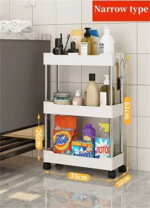 4 Tier Bathroom Shelf Movable Gap Trolley Slim Shampoo Rack with Wheels Shower Rolling Cart Bathroom Accessories No Drill Shelf