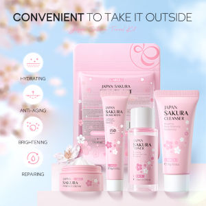 Laikou Sakura chăm sóc da mặt 4 sản phẩm dưỡng ẩm sửa chữa Bộ Du Lịch toner cho da làm sáng kiểm soát dầu tinh chất kem chống lão hóa chống tia UV Kem chống nắng