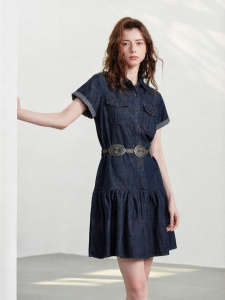 Toyouth | Đầm Voan Lụa Dài Tự Do Form A Kết Hợp Áo Sơ Mi Denim