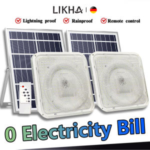 LIKHA Solar Ceiling Light 2000W Outdoor Waterproof 3 Color Adjustable Indoor Light Modern Design Home LED Ceiling Light with Panel