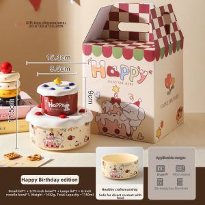 SHELI | Birthday Cake Shape Ceramic Bowl Double Layer with Lid Creative Gift Box