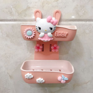 Cartoon Double Layer Soap Dish Wall Mounted Drainable Bathroom Dormitory Soap Holder Creative No-Punching Required