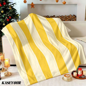 Beast Kingdom | Lemon Cream Stripes Winter Summer Flannel Blanket Throw Fleece Soft Fuzzy Plush Cozy Fleece Blankets for Sofa Ideal Gifts