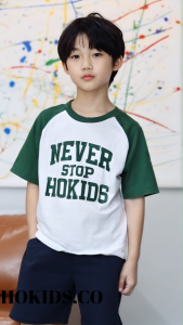 Hokids.co Kaos Anak Raglan NEVER STOP Two Colors Tshirt White And Green Trendy | HKDSREGLAN002