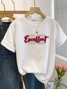 เสื้อยืดคอกลมแขนสั้นผู้หญิงสไตล์อเมริกันย้อนยุคพิมพ์ลายตัวอักษรฤดูใบไม้ผลิและฤดูใบไม้ร่วง ทรงหลวม แฟชั่นอเนกประสงค์ เสื้อผ้าทำงาน