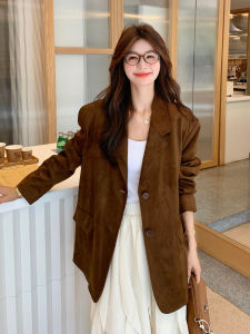Vintage Brown Suit Jacket Womens Commute Fashion Autumn New Arrival High-End Feelings Ladylike Style Casual Polyester Fiber