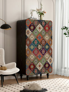 Bohemian Solid Wood Independent No-Install Wardrobe Bedroom Coat Closet Storage Cabinet Adult French Style Artistic Design