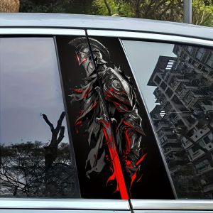 2Pcs Spartan Warrior Defense Car Sticker - Cartoon Themed PVC B Pillar Sticker Waterproof and Scratch Resistant
