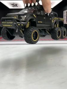 DIECAST 1:24 Scale Alloy Ford Raptor F150 6x 6 Beast Car Mini Motor Model Play Vehicles Light & Sound Effect Kids 合金越野车