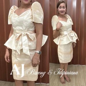Filipiniana sweetheart peplum blouse and pencil skirt